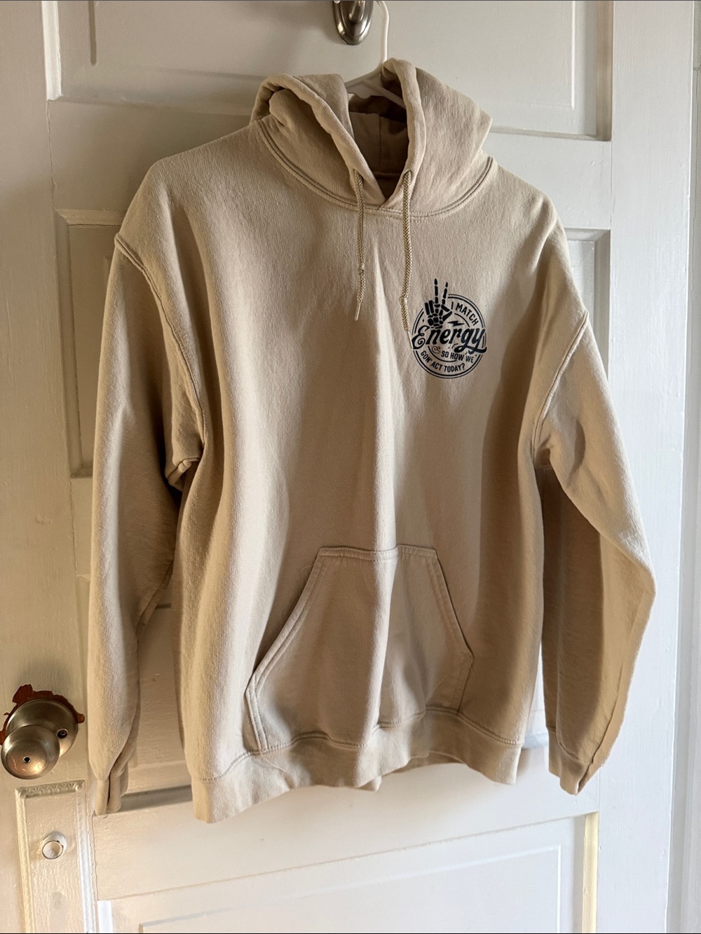 Beige Graphic Pullover Hoodie - Men's Casual Sweatshirt